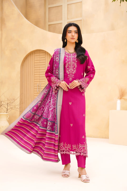 Royal Amethyst – Embroidered Dhanak 3PC Suit