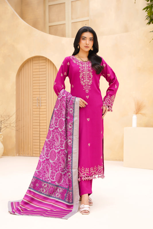 Royal Amethyst – Embroidered Dhanak 3PC Suit