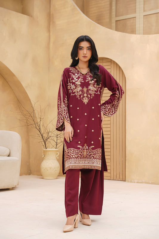brown Majesty – Embroidered Dhanak 2PC Suit