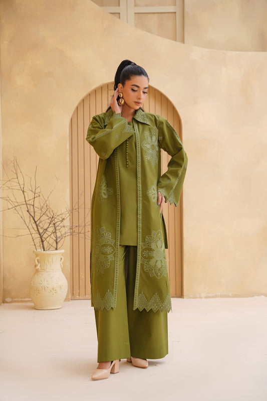3pc Olive Bloom Dhank Suit