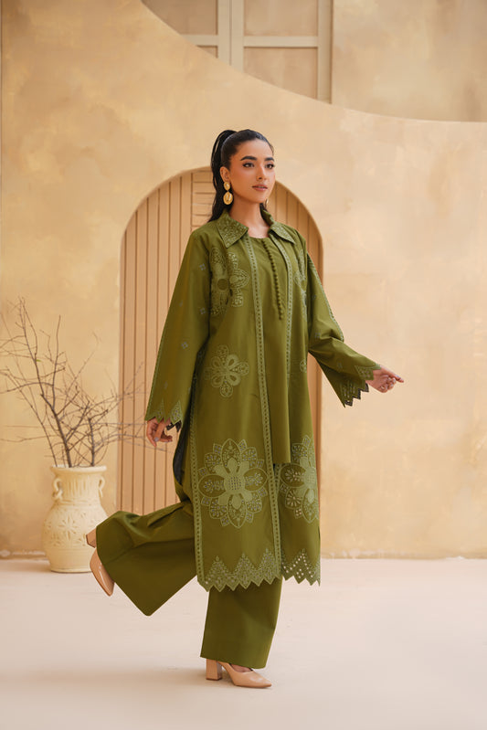 3pc Olive Bloom Dhank Suit