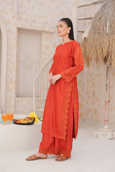 orange   co-oord | embroidered chikankari  set