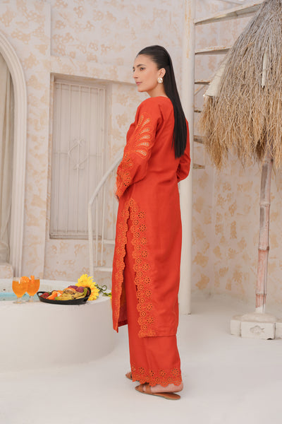 orange   co-oord | embroidered chikankari  set