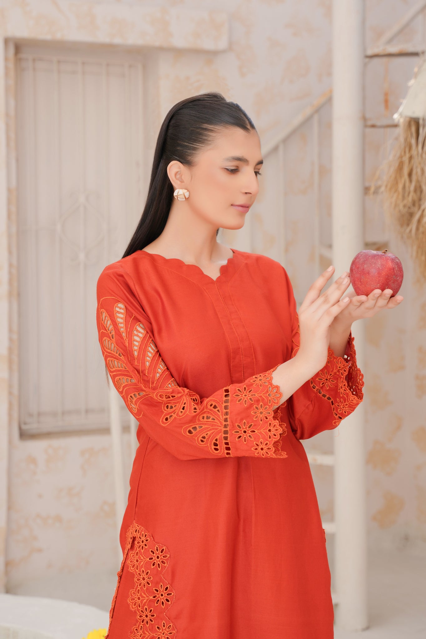 orange   co-oord | embroidered chikankari  set