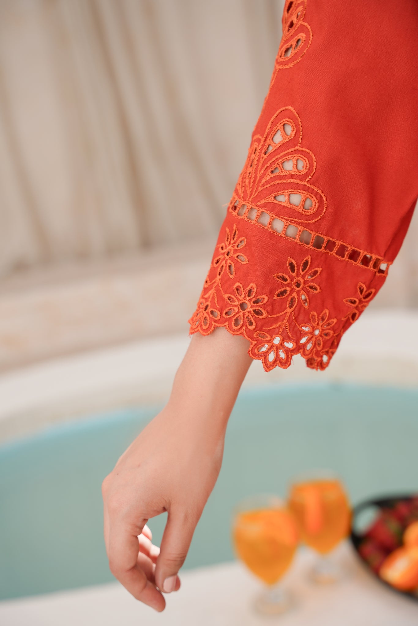 orange   co-oord | embroidered chikankari  set