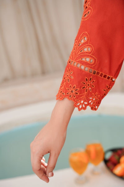 orange   co-oord | embroidered chikankari  set