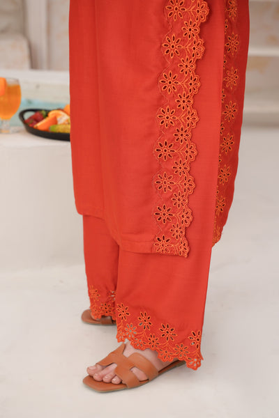 orange   co-oord | embroidered chikankari  set