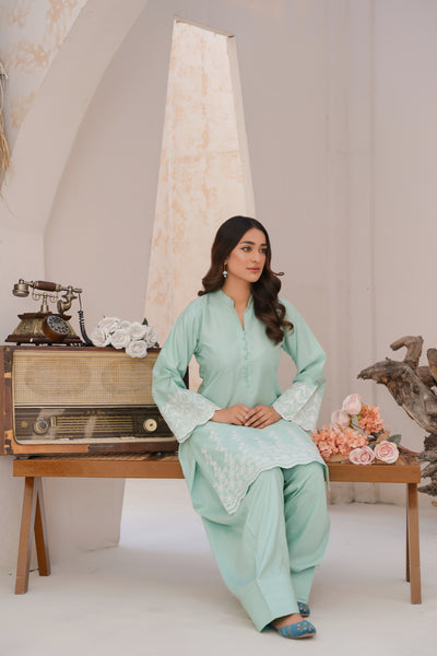 mint green  2pc pret   farshi  salwar suit