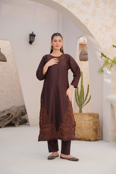 MOcha Brown  2Pc - embroidered pret suit
