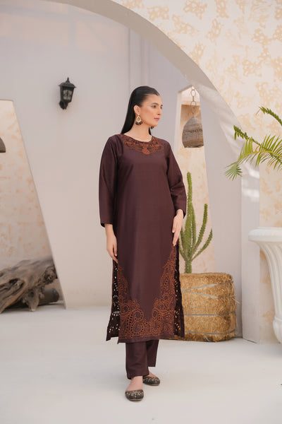 MOcha Brown  2Pc - embroidered pret suit
