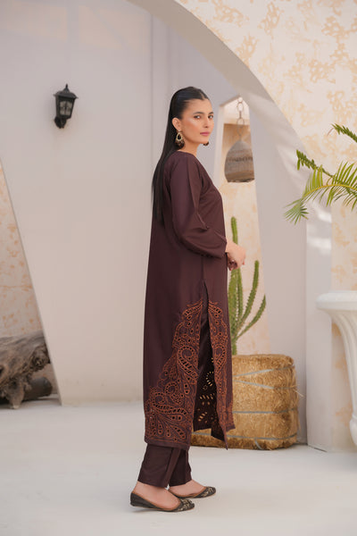 MOcha Brown  2Pc - embroidered pret suit
