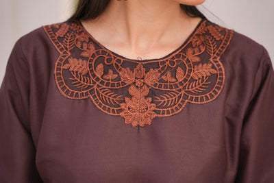 MOcha Brown  2Pc - embroidered pret suit