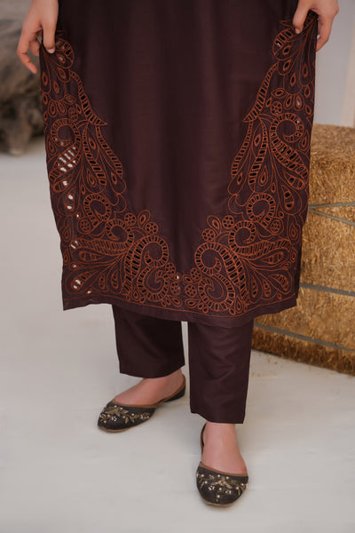 MOcha Brown  2Pc - embroidered pret suit