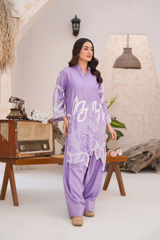 lilac 2Pc - embroidered pret  co-oord set