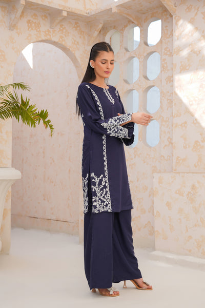 Mid Night Blue  2Pc - embroidered pret  suit