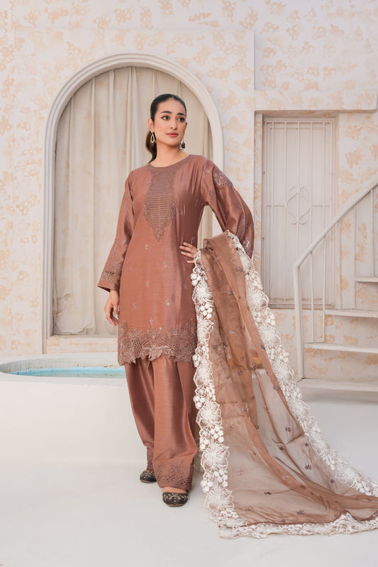 Rust  3pc - Embroidered Luxe PRET