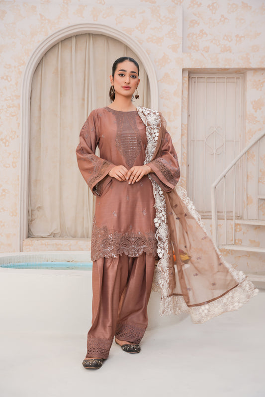 Rust  3pc - Embroidered Luxe PRET