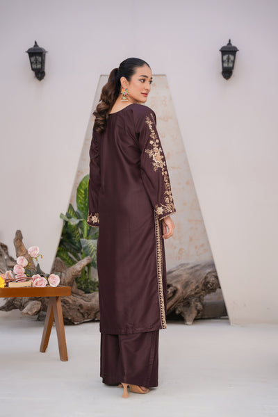 Solid chocolate brown  | embroidered Co-ord suit