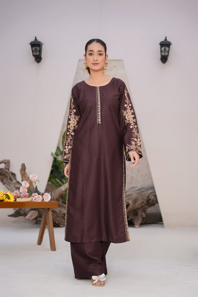 Solid chocolate brown  | embroidered Co-ord suit