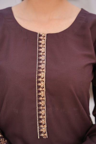 Solid chocolate brown  | embroidered Co-ord suit