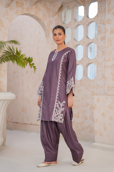 Muted purple 2Pc - embroidered pret  suit