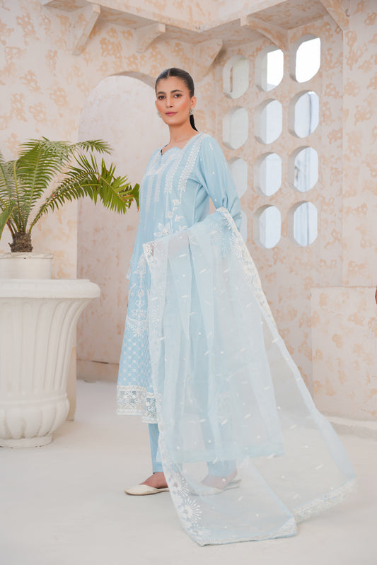 sky blue   3pc - Embroidered Luxe PRET