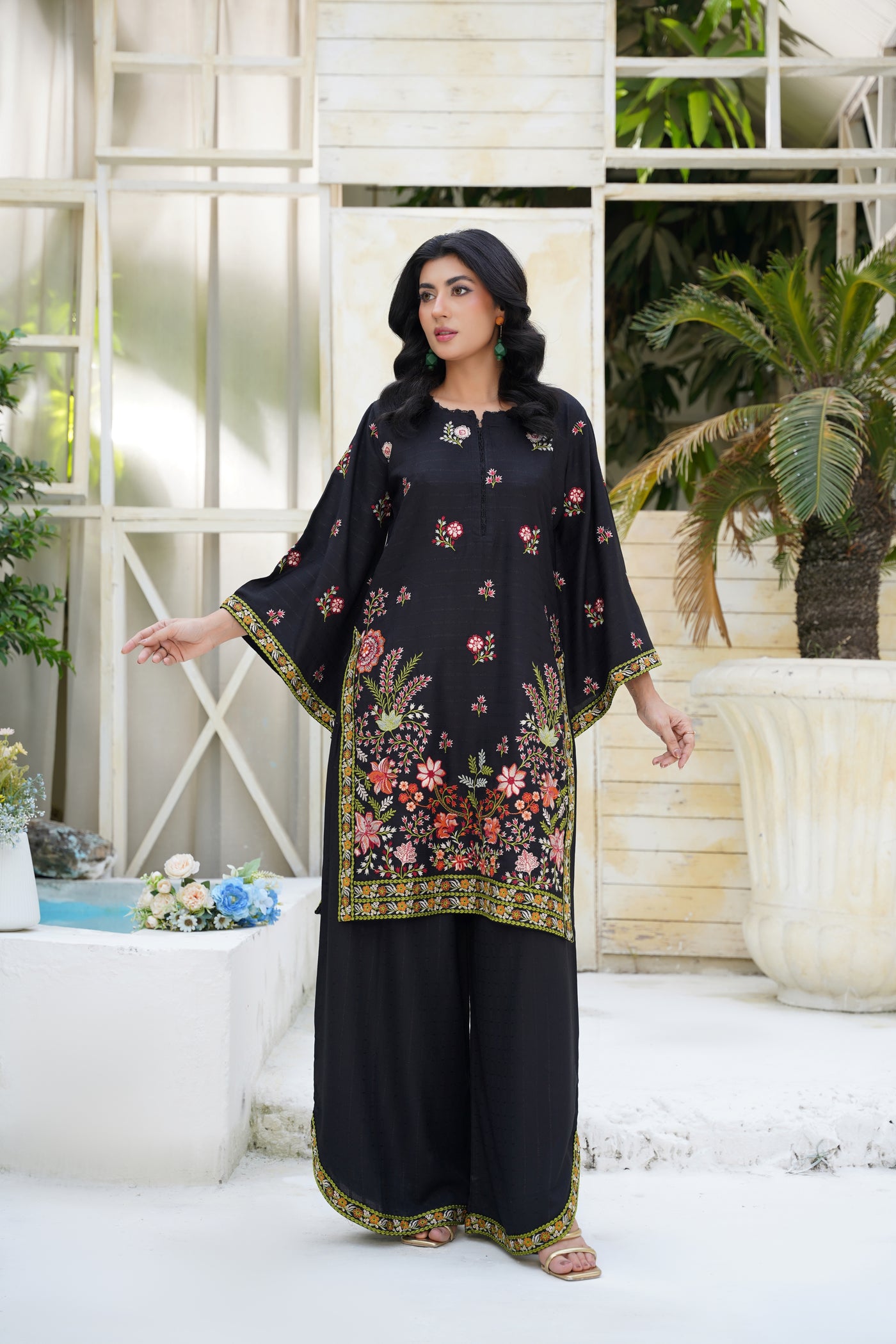 Zarina – Deep Emerald Floral 2Pc Chiffon Suit