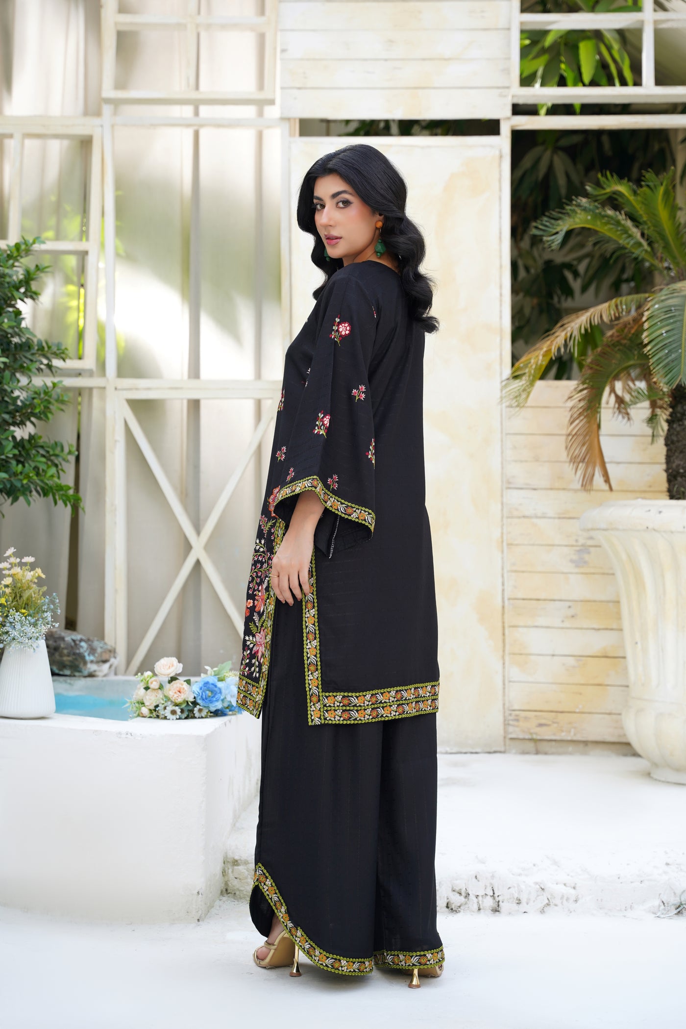 Midnight Blossom – Black Embroidered 2Pc Suit