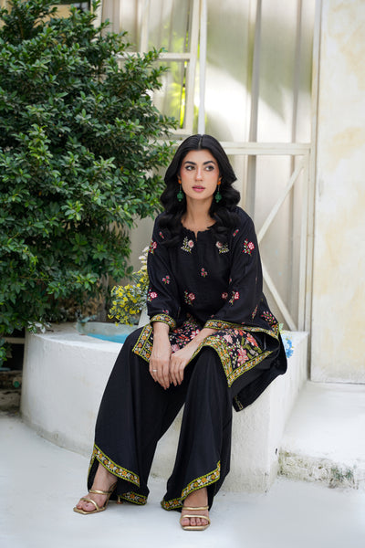 Midnight Blossom – Black Embroidered 2Pc Suit