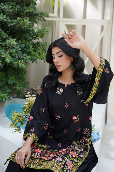 Midnight Blossom – Black Embroidered 2Pc Suit