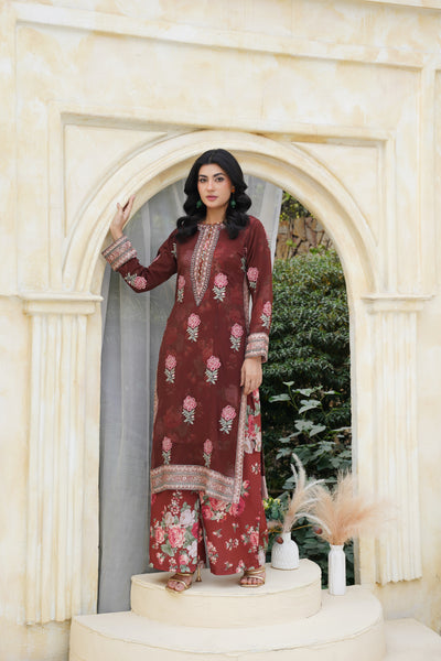 Roshna – Maroon Bloom Luxe 2Pc Chiffon Suit