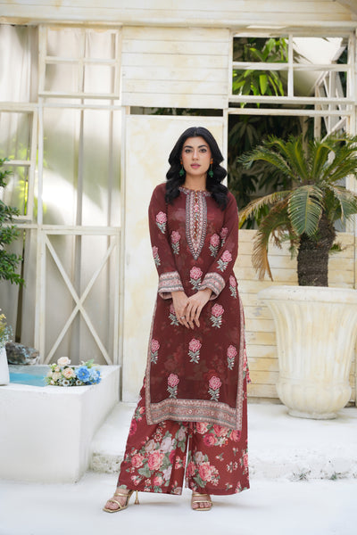 Roshna – Maroon Bloom Luxe 2Pc Chiffon Suit