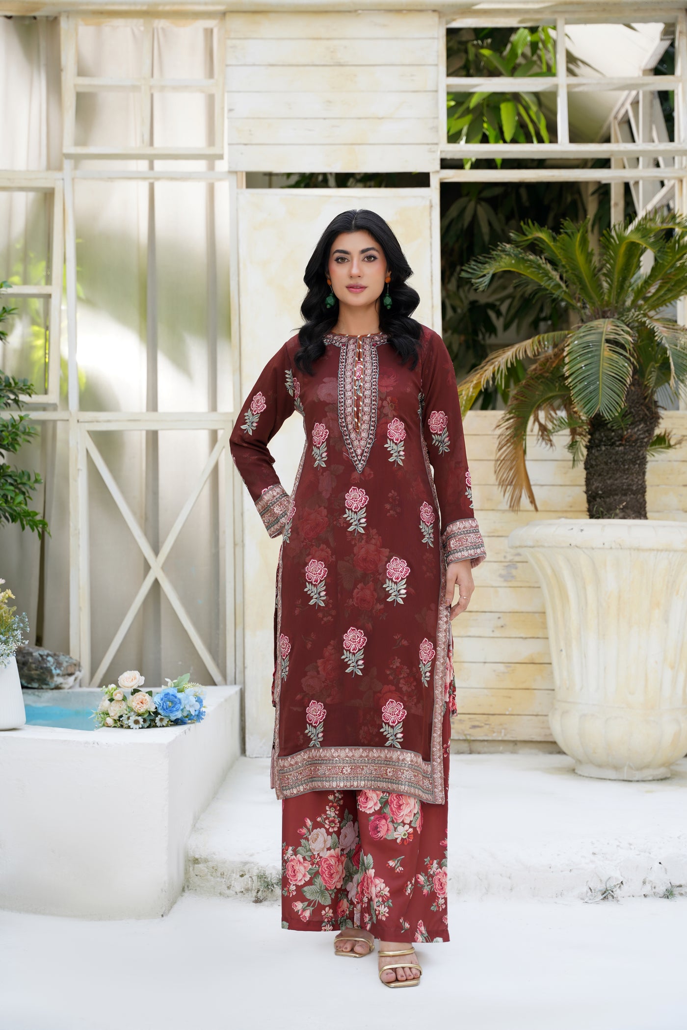 Roshna – Maroon Bloom Luxe 2Pc Chiffon Suit