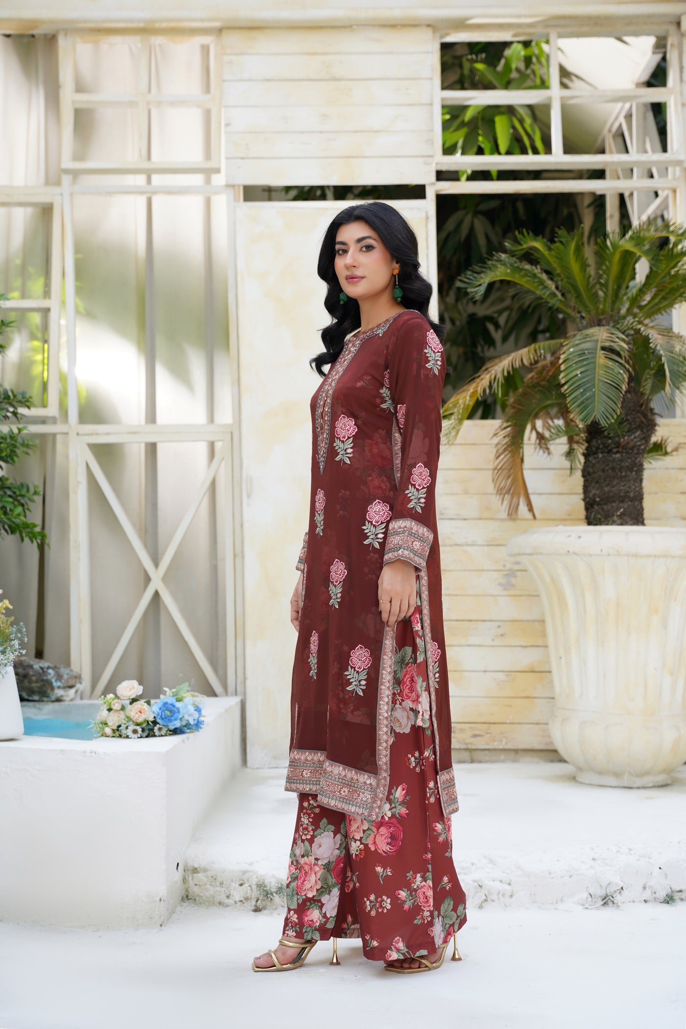Roshna – Maroon Bloom Luxe 2Pc Chiffon Suit