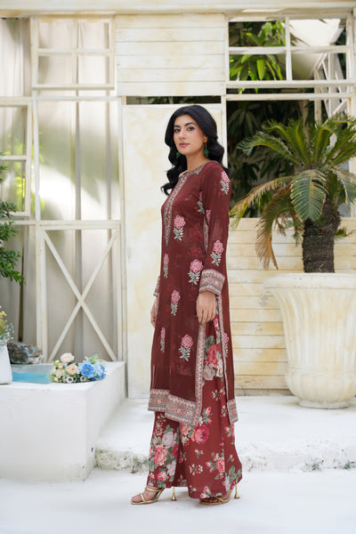 Roshna – Maroon Bloom Luxe 2Pc Chiffon Suit