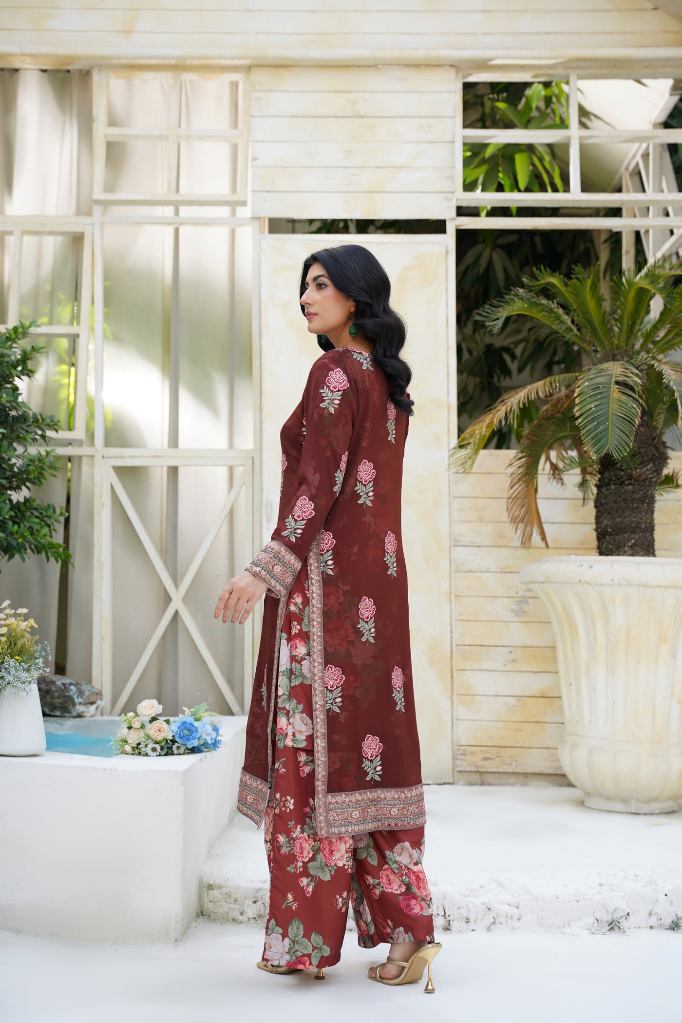 Roshna – Maroon Bloom Luxe 2Pc Chiffon Suit