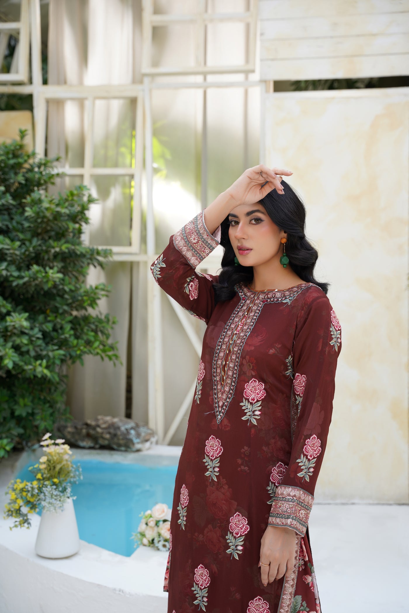 Roshna – Maroon Bloom Luxe 2Pc Chiffon Suit