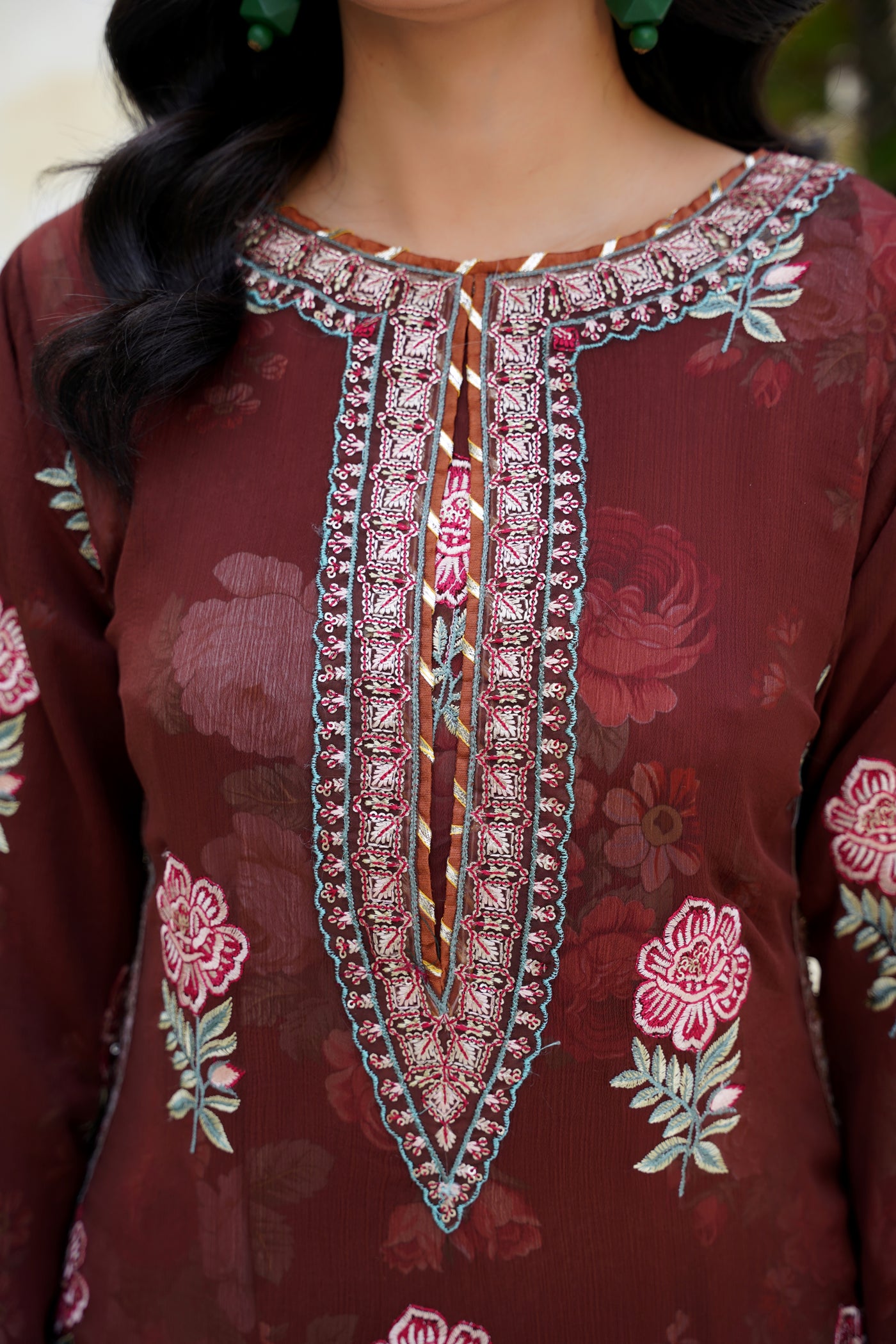 Roshna – Maroon Bloom Luxe 2Pc Chiffon Suit