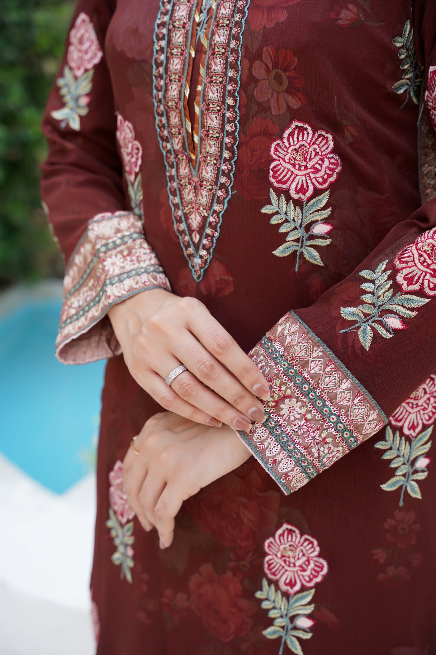 Roshna – Maroon Bloom Luxe 2Pc Chiffon Suit