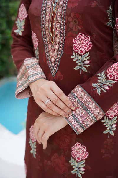 Roshna – Maroon Bloom Luxe 2Pc Chiffon Suit