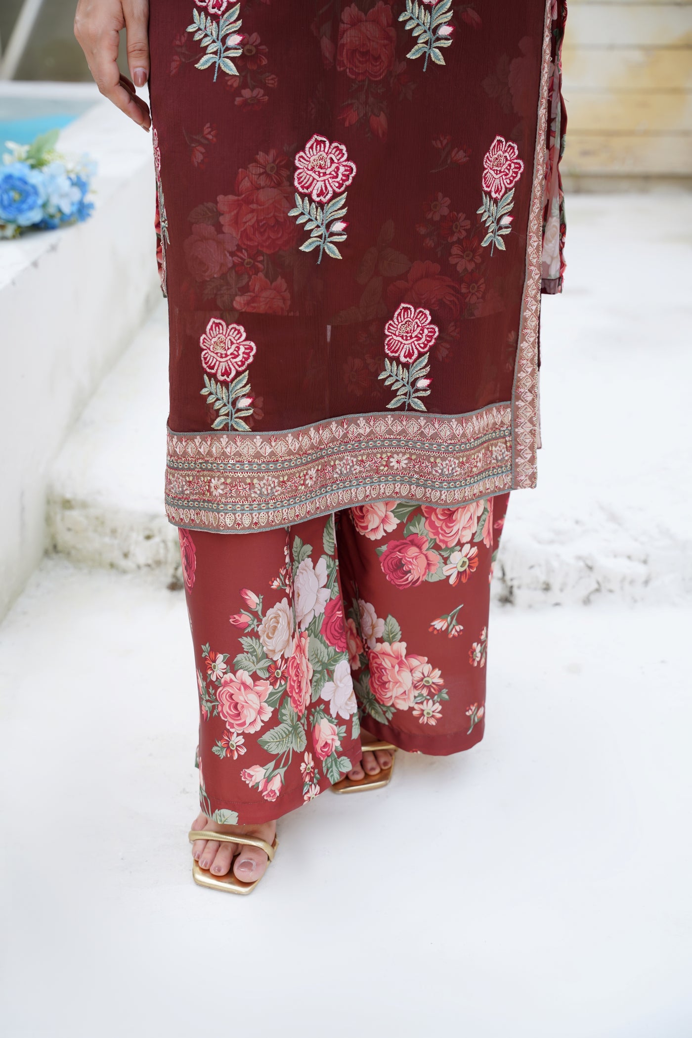 Roshna – Maroon Bloom Luxe 2Pc Chiffon Suit