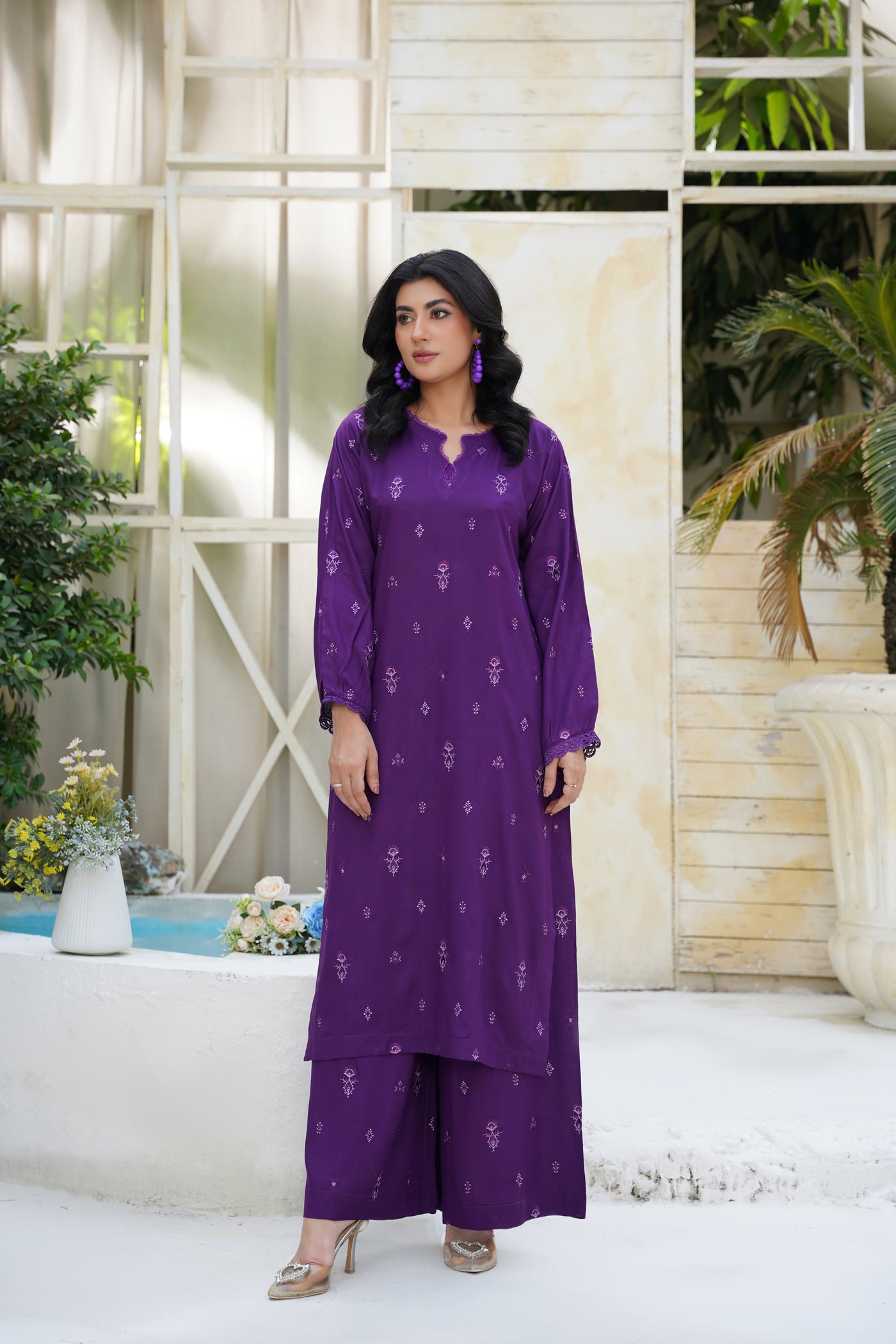 Zarina – Royal Plum Bloom 2Pc Dhanak Suit
