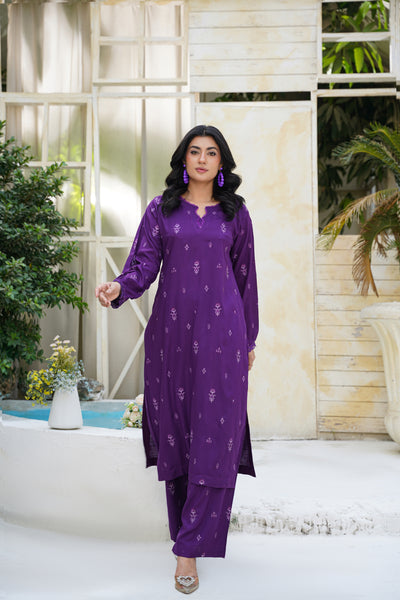 Zarina – Royal Plum Bloom 2Pc Dhanak Suit
