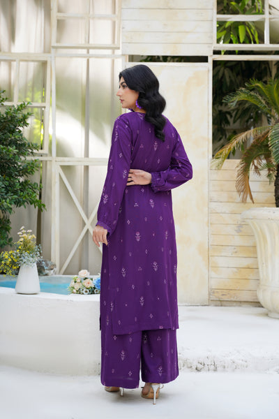 Zarina – Royal Plum Bloom 2Pc Dhanak Suit