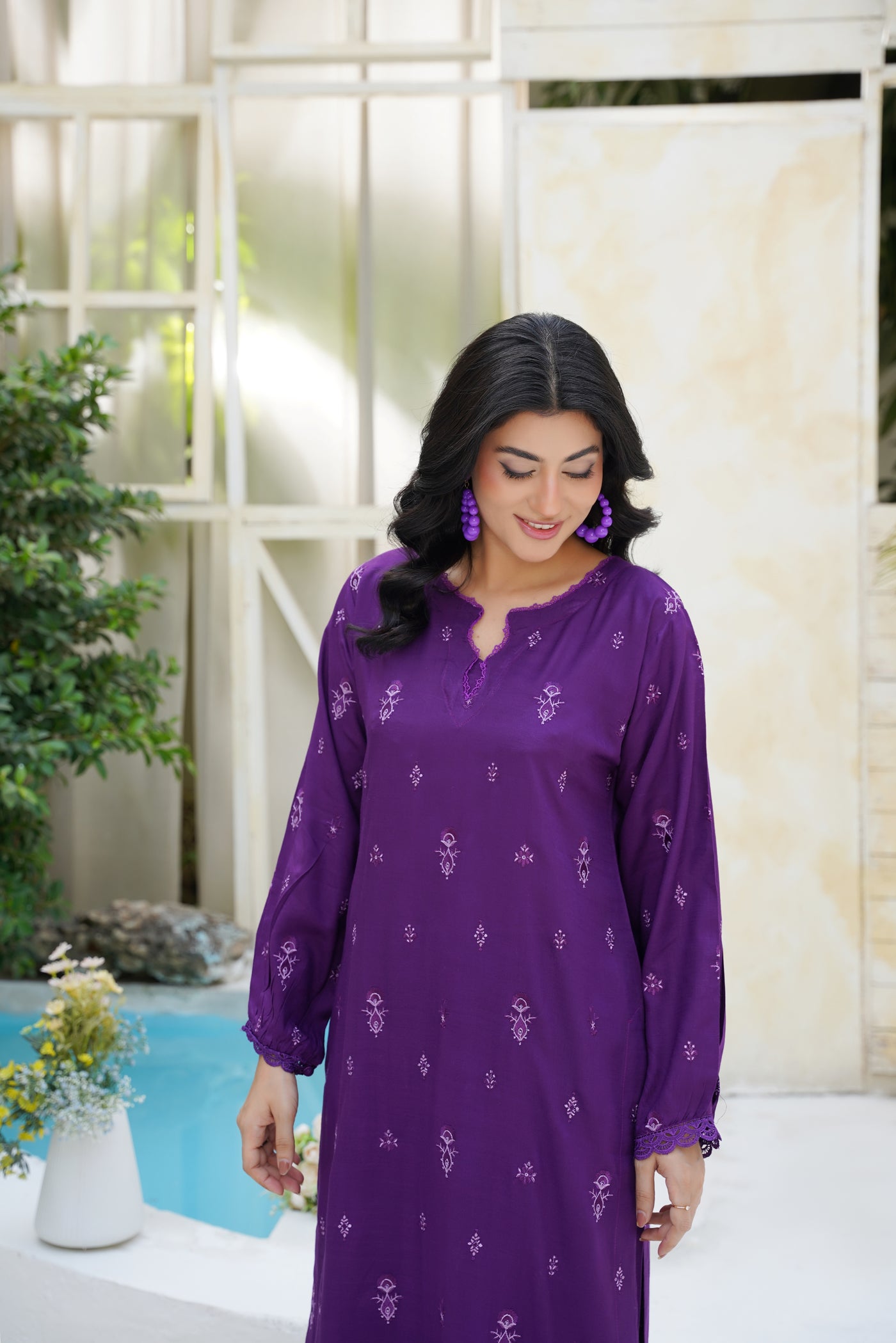 Zarina – Royal Plum Bloom 2Pc Dhanak Suit