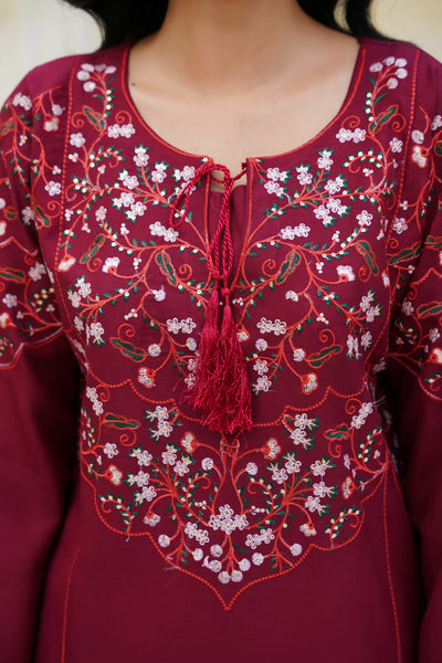 rimson Elegance – Maroon Embroidered 3Pc Suit