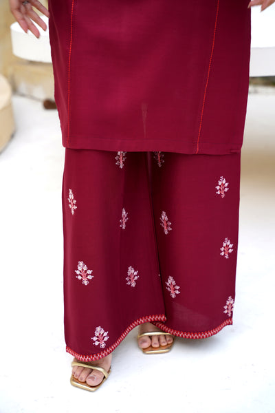 rimson Elegance – Maroon Embroidered 3Pc Suit