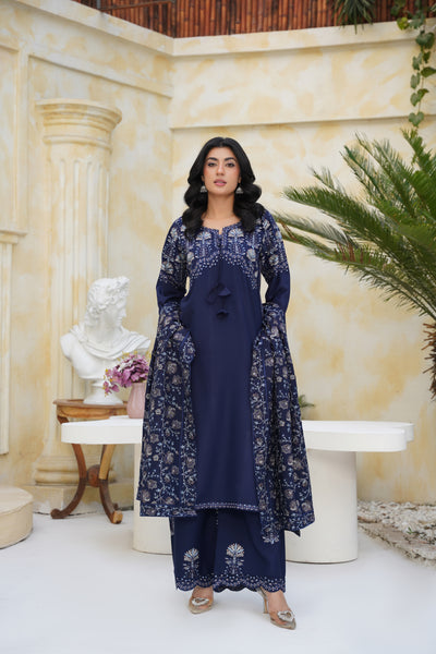 Royal Sapphire – Navy Embroidered 3Pc Sui