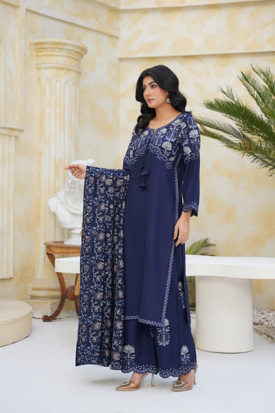 Royal Sapphire – Navy Embroidered 3Pc Sui