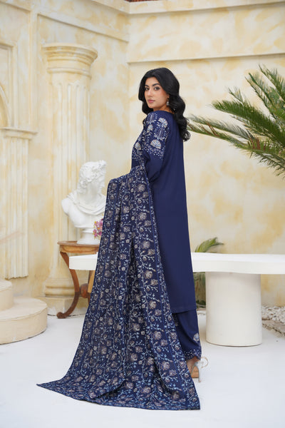 Royal Sapphire – Navy Embroidered 3Pc Sui